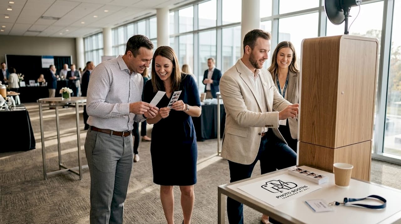 Guests queue for open-air photo booth session