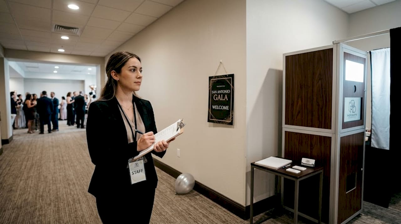 Coordinator inspects photo booth event flow