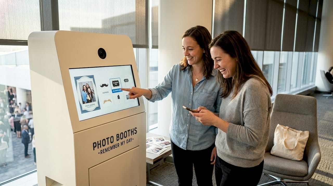 Guests using hybrid booth for engagement