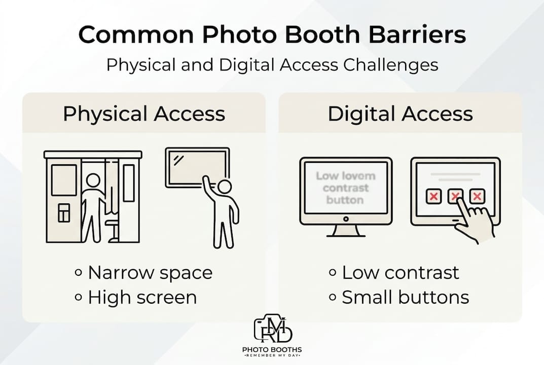Infographic of photo booth access barriers and solutions