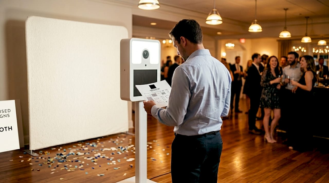 Planner adjusting GIF booth near dance floor