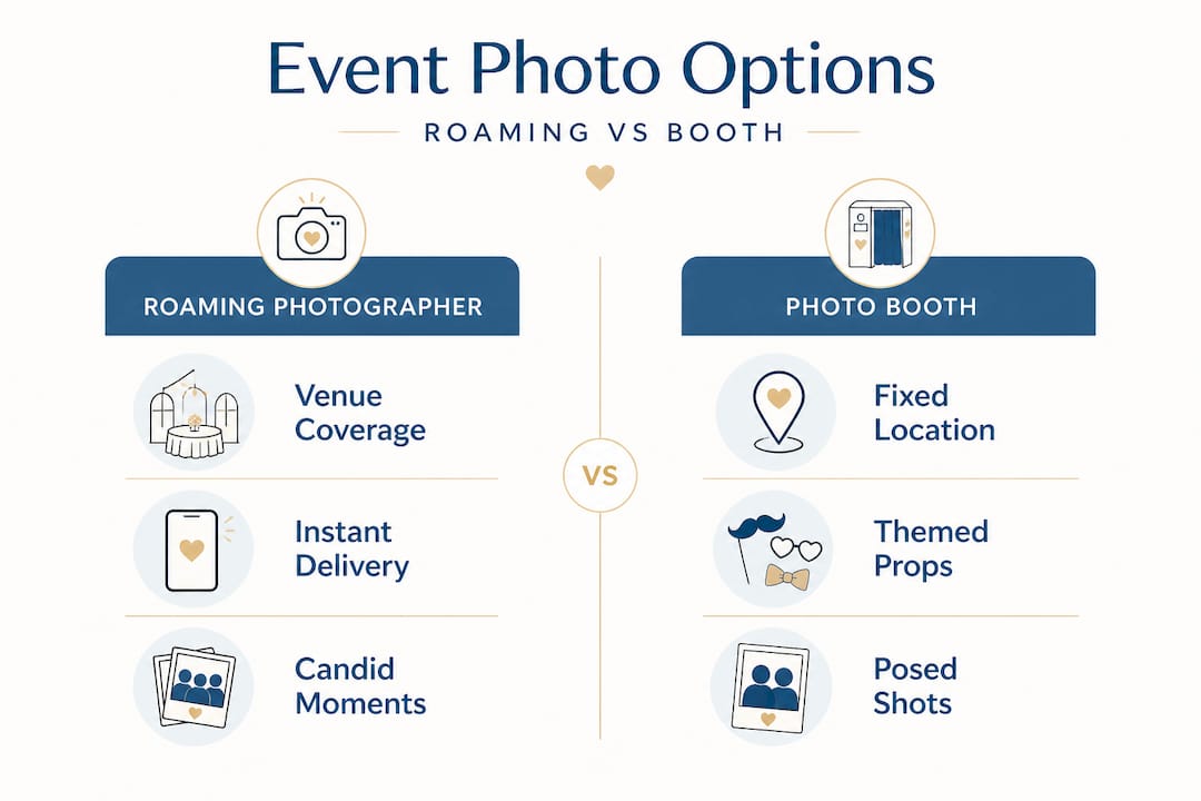 Infographic comparing roaming photographers and photo booths
