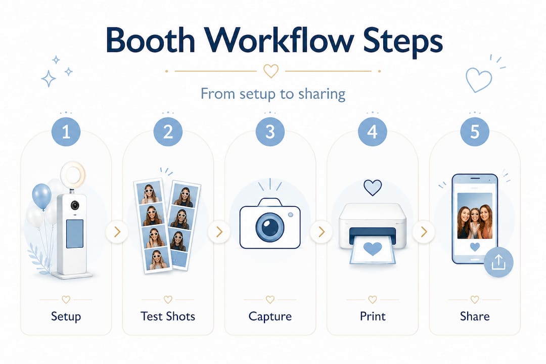 Photo booth workflow step-by-step infographic