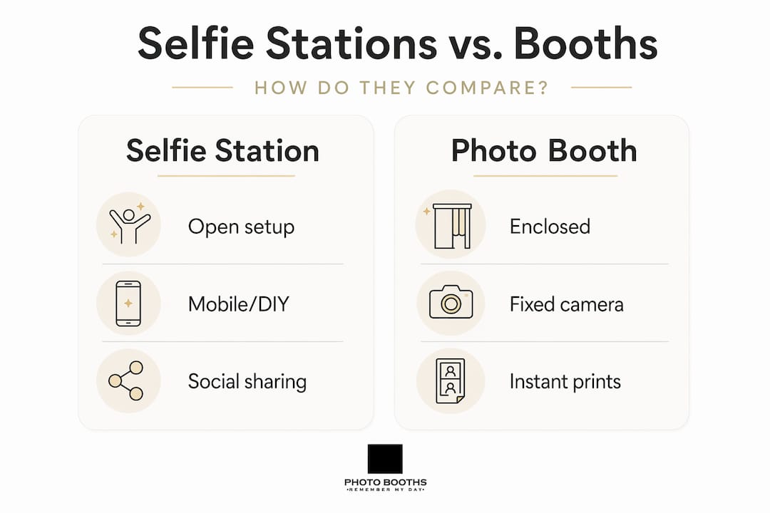 Infographic comparing selfie stations and photo booths