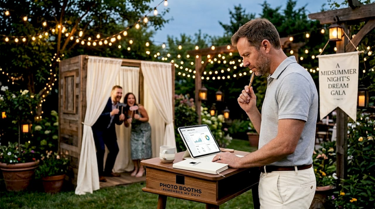 Organizer tracks event data near photo kiosk