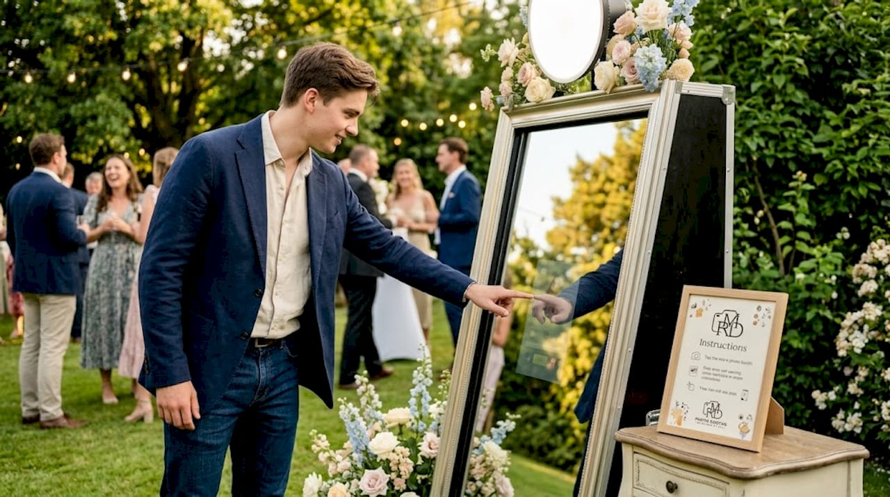 Guest using interactive mirror photo booth