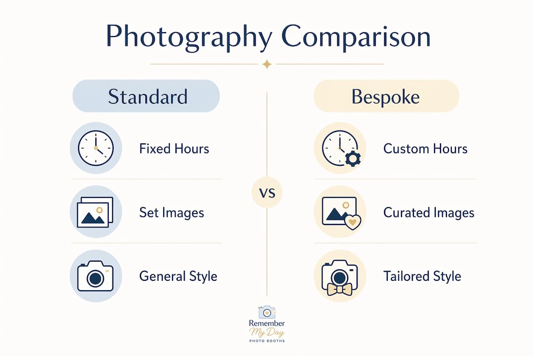 Infographic comparing bespoke and standard event photography