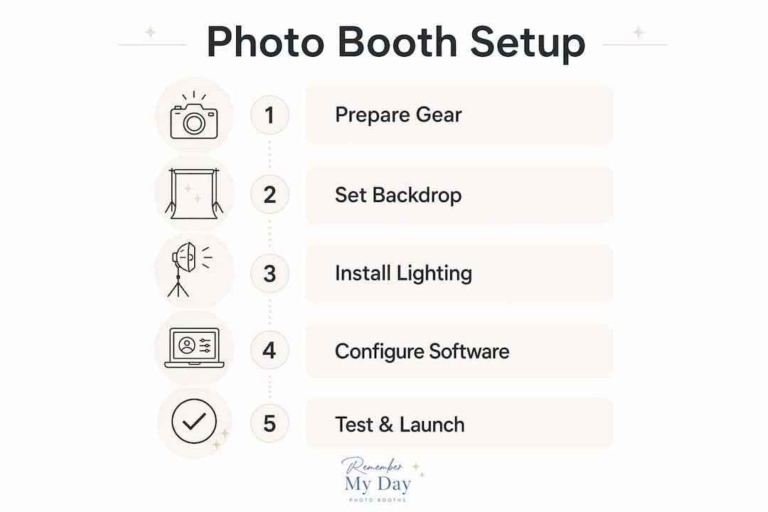 Infographic illustrating photo booth setup steps