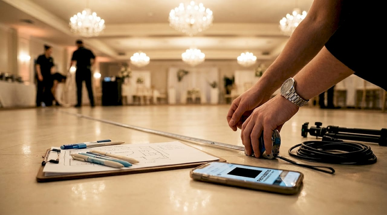 Measuring venue floor space for photo booth