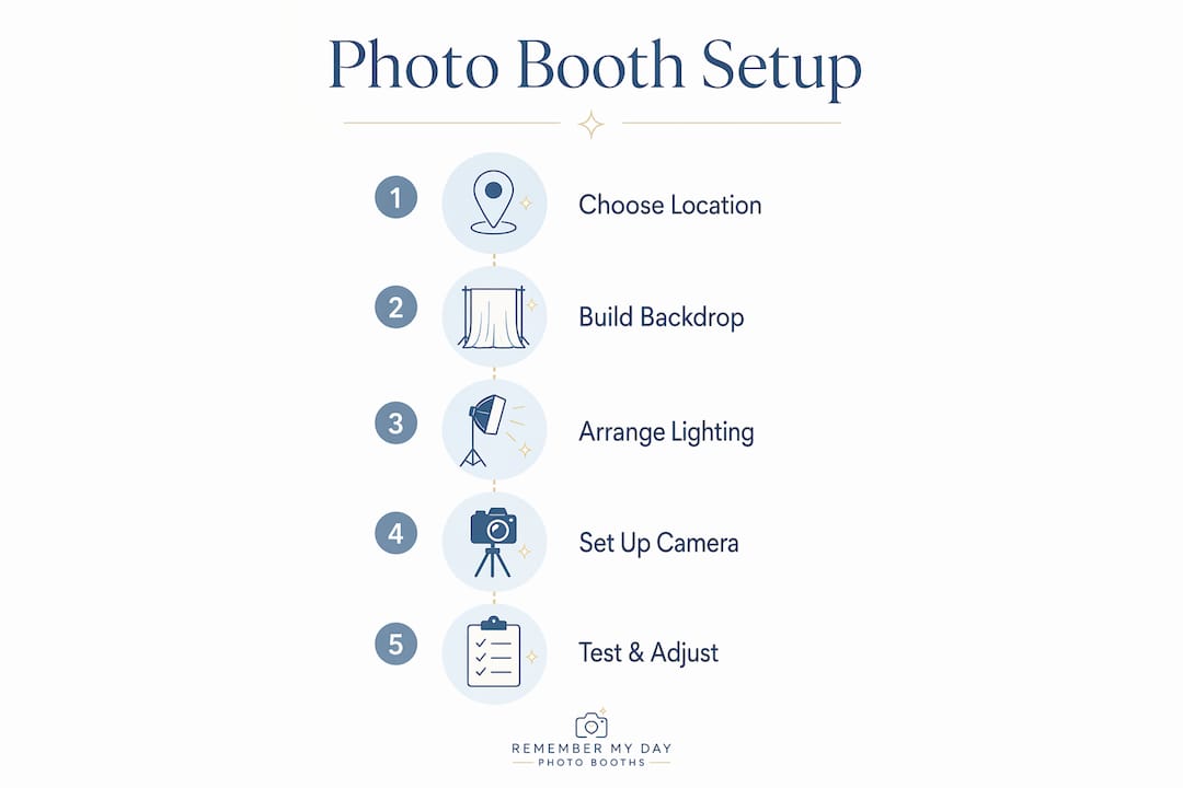 Infographic outlining wedding photo booth setup steps