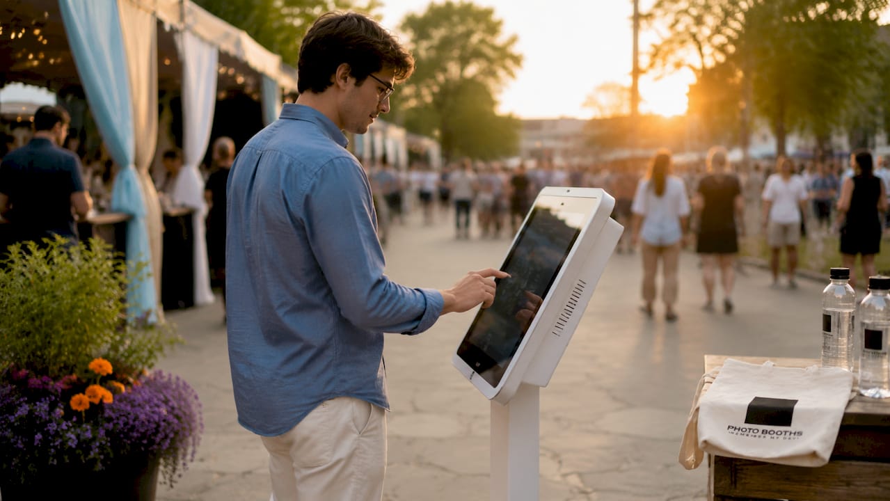 Man using touchscreen at event booth