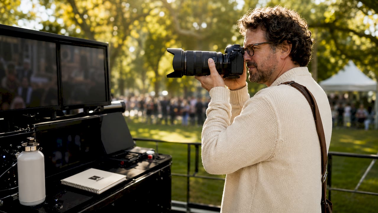 Photographer in control room managing hybrid event