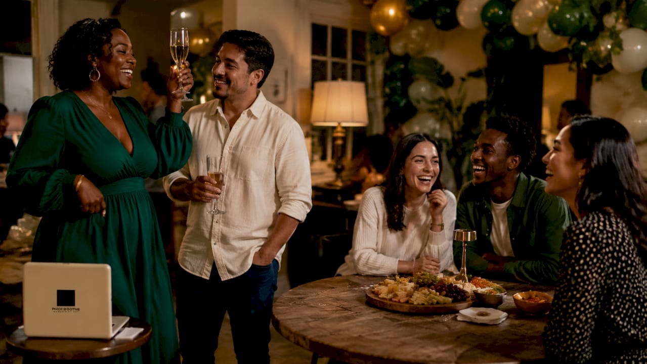 Overhead view of guests socializing at party