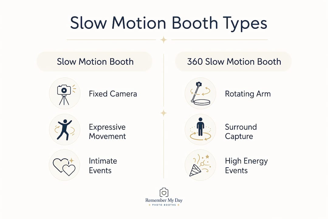Infographic contrasting slow motion booth types with key features