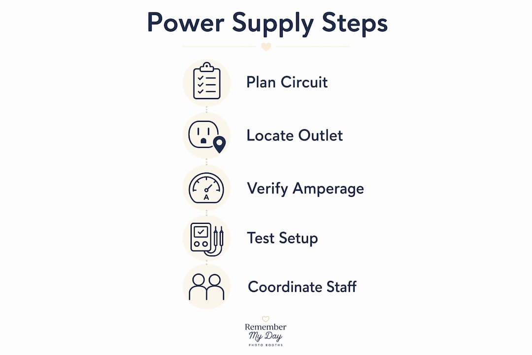 Infographic outlining photo booth power setup steps