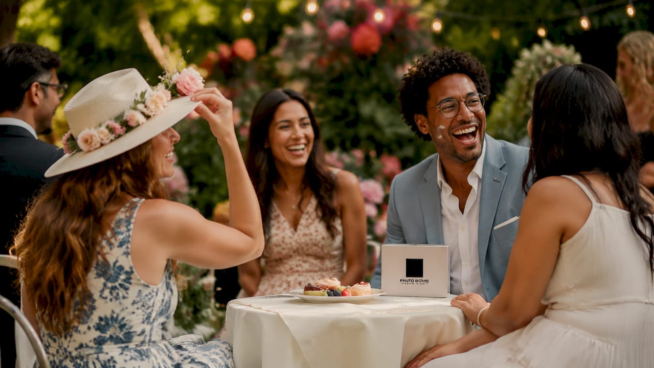 Diverse guests interacting at party event