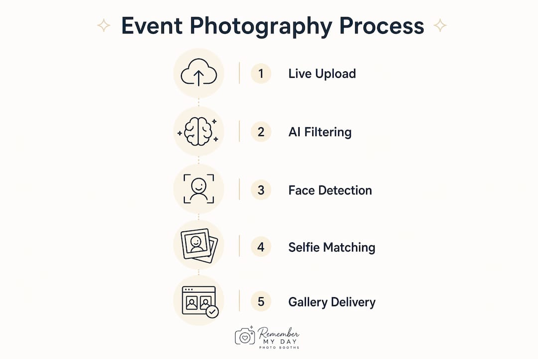 Infographic illustrating automated event photography steps