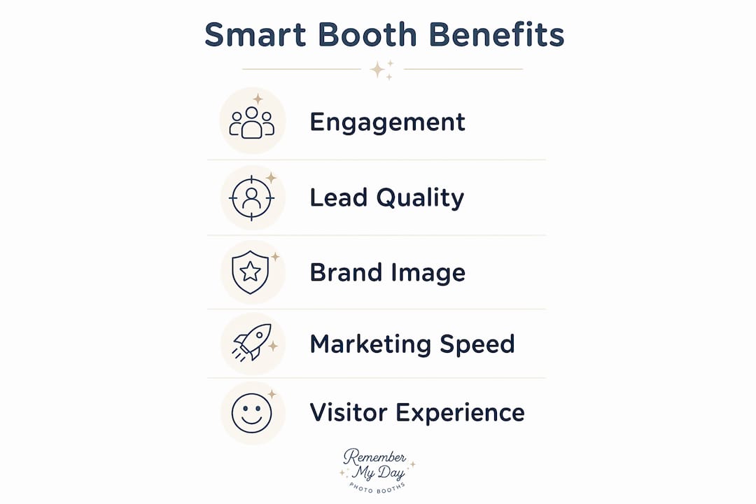 Infographic showing steps and benefits of smart event booths