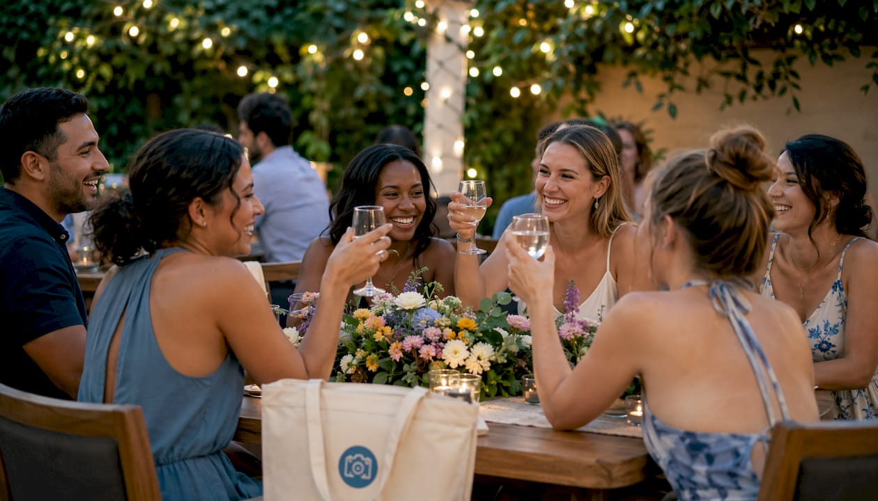 Guests celebrating and toasting at party