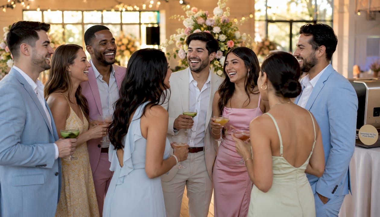 Overhead view of guests socializing at party