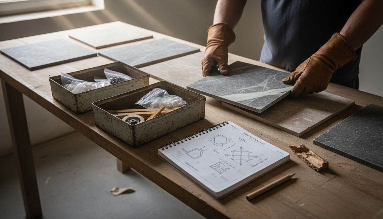 Mise en place et sélection des carreaux en pierre naturelle
