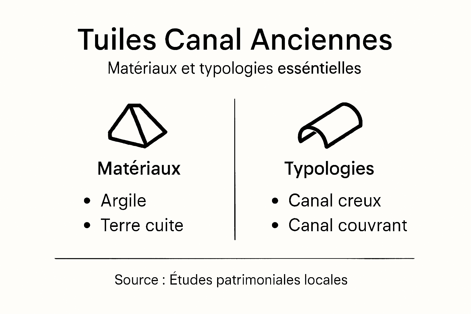 Tuiles canal anciennes : Préserver l’authenticité patrimoniale 1 Infographie : panorama des matériaux et des styles de tuiles canal d’autrefois