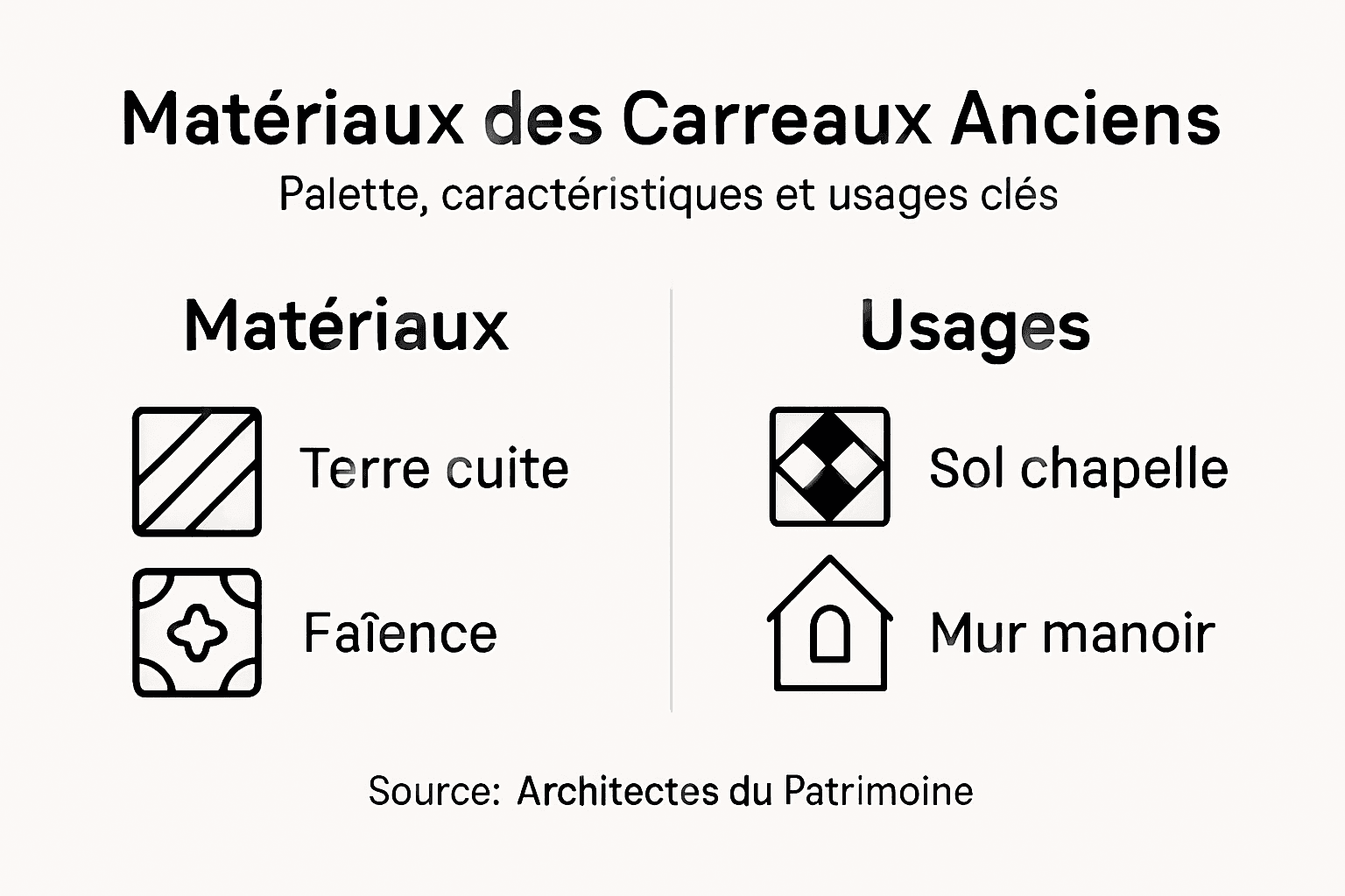 Qualité des Carreaux Anciens : Exigence Patrimoniale 1 Infographie : tout savoir sur les matériaux et les usages des carreaux anciens