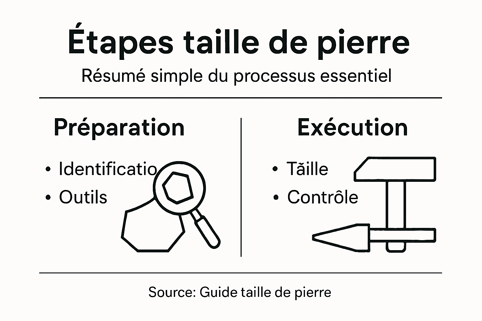 Guide taille de pierre : réussir chaque étape du projet 2 Découvrez en un coup d’œil les différentes étapes du travail de la pierre grâce à notre infographie.
