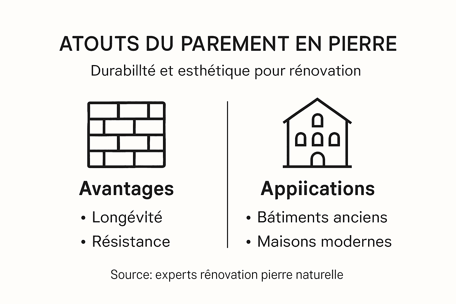 Parement en pierre : impacts sur rénovation patrimoniale 1 Infographie : pourquoi choisir le parement en pierre et comment l’utiliser