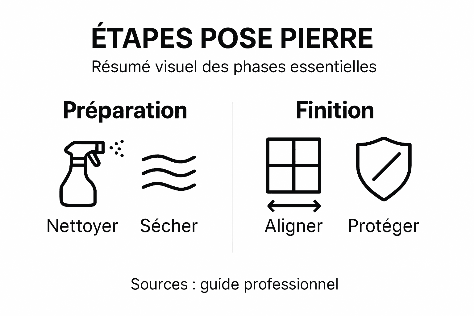 Infographie épurée : les étapes essentielles pour poser de la pierre naturelle