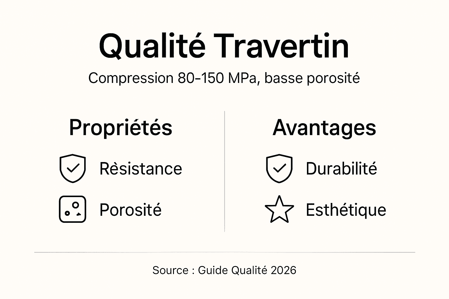 Découvrez notre infographie dédiée aux caractéristiques et aux atouts du travertin.