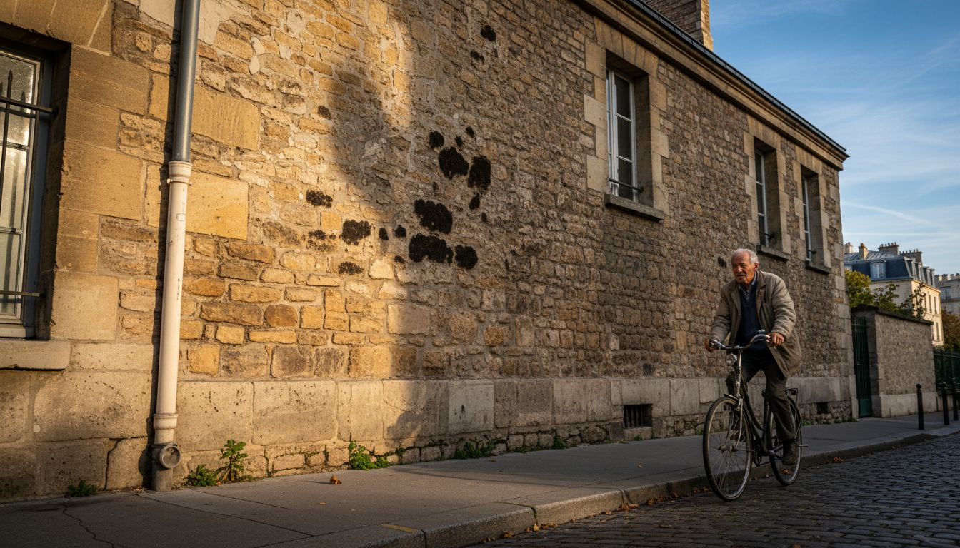Façade en pierre à la patine authentique, marquée par le temps