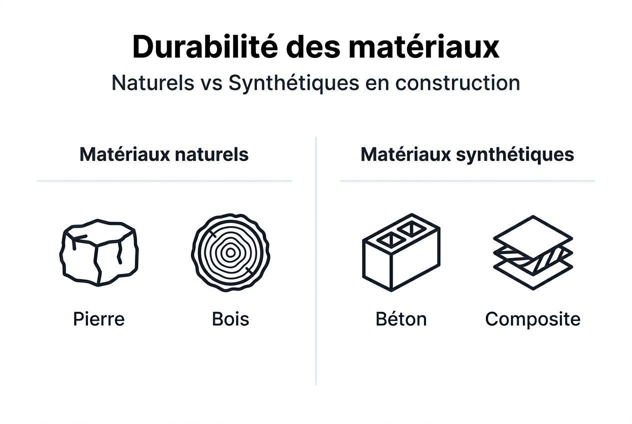 Infographie : matériaux naturels vs matériaux synthétiques – quelle durabilité ?