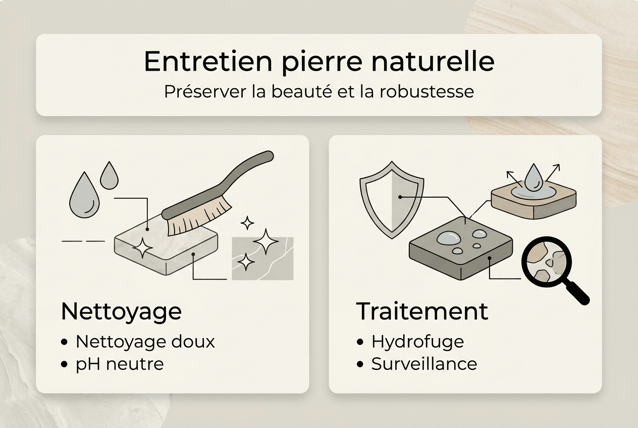 Guide entretien pierre naturelle : préserver patrimoine 2026 2 Infographie : les essentiels pour prendre soin de votre pierre naturelle