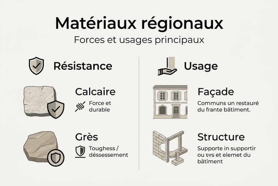 Importance des matériaux authentiques en restauration 2026 2 Infographie : tableau comparatif des matériaux locaux utilisés en restauration du patrimoine