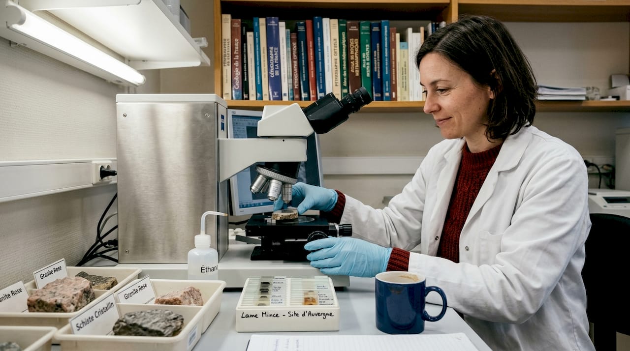 Comment reconnaître la pierre authentique en 2026 1 Un technicien de laboratoire s’attèle à la préparation d’un échantillon de pierre en vue de son analyse.