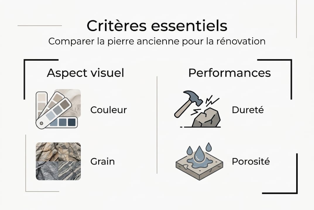 Sélectionner une pierre naturelle ancienne pour la rénovation 2 Infographie : les critères à prendre en compte pour bien choisir une pierre ancienne