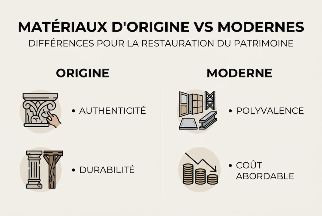 Restaurer avec des matériaux d'origine : 60% de subventions 1 Présentation visuelle des différences entre matériaux traditionnels et matériaux innovants