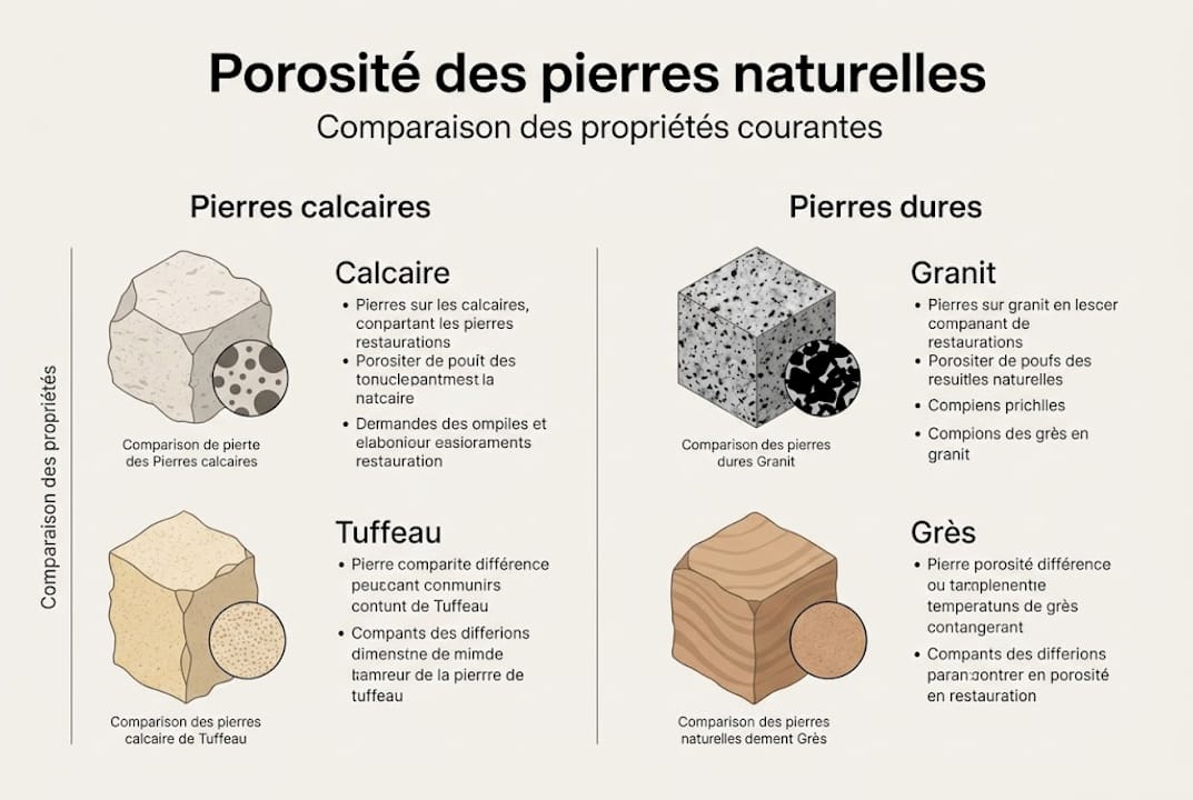 Porosité de la pierre naturelle : guide pour vos projets 2 Infographie : tout savoir sur la porosité des pierres naturelles