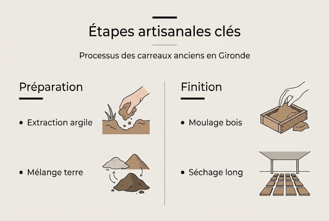Les différentes étapes de fabrication des carreaux anciens en infographie