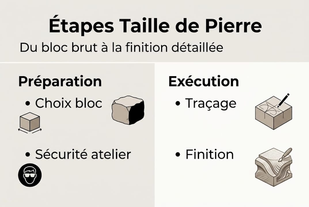 Infographie : les différentes étapes du travail de la pierre