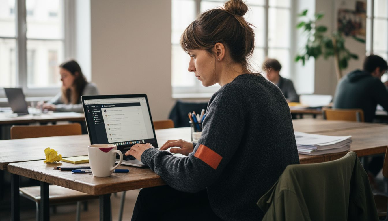 Une femme active en pleine préparation de ses publications LinkedIn pour valoriser son expertise professionnelle.
