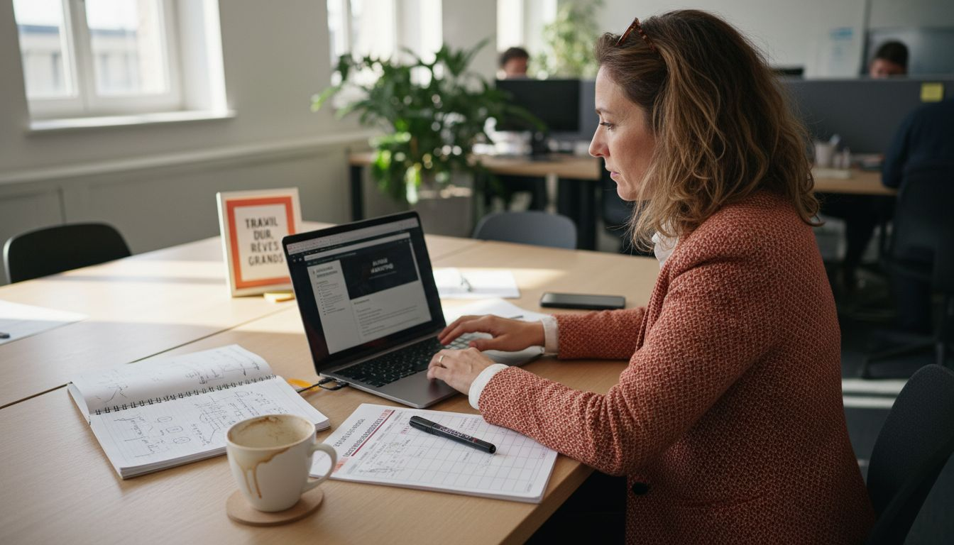 Un responsable marketing analyse ses données clients et gère ses campagnes grâce à un logiciel CRM, confortablement installé à son bureau.