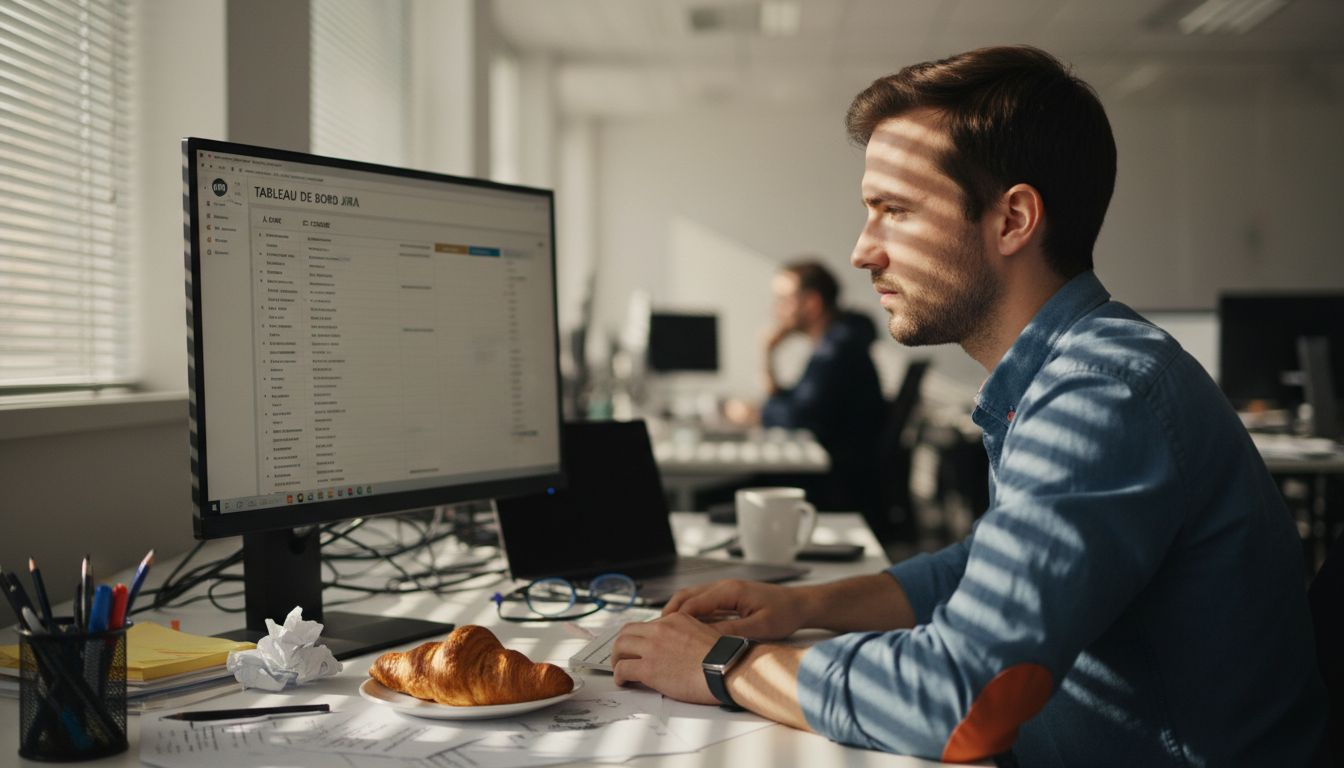 Le chef de projet analyse l'espace de travail sur le tableau de bord Jira pour suivre l'avancement des tâches.