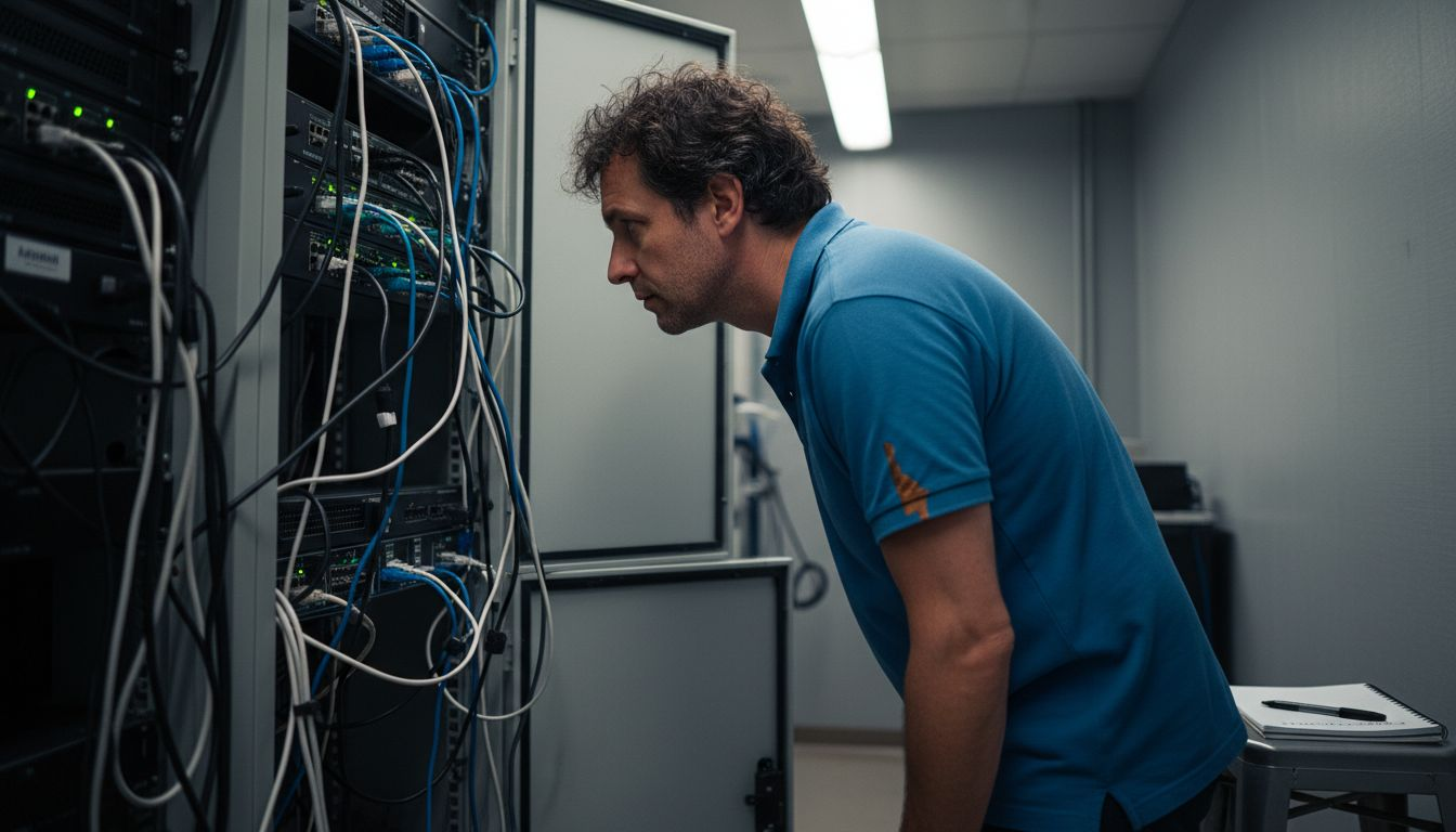 Un responsable supervise l'installation des technologies d'intelligence artificielle dans une salle de serveurs.