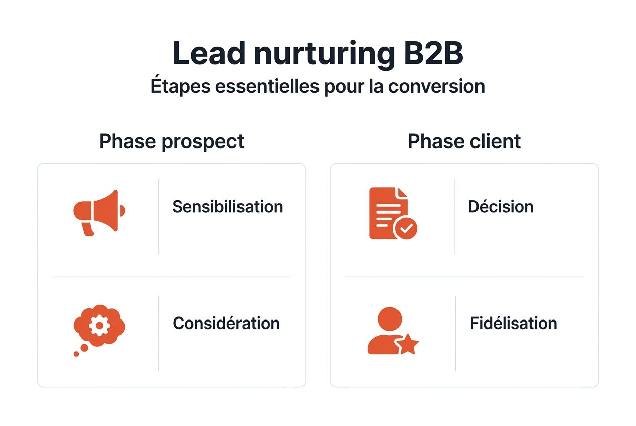 Visuel explicatif des différentes étapes du lead nurturing en B2B