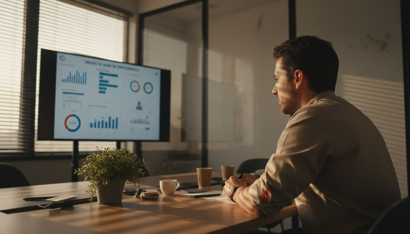 Un collaborateur en pleine analyse de son tableau de bord numérique