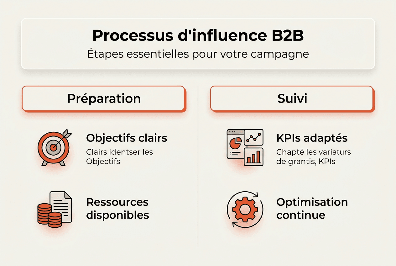 Schéma des étapes incontournables pour influencer en B2B