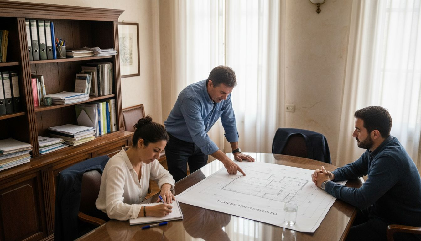 El equipo de la inmobiliaria organizando juntos el plan de mantenimiento