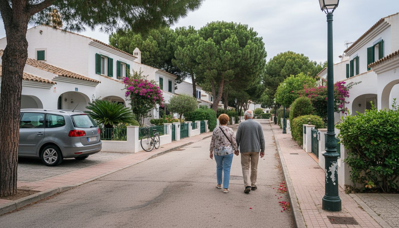 Una pareja pasea tranquilamente por una zona residencial de Cambrils